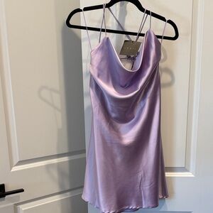 Lavender Satin Cowl Neck Slip Dress